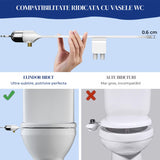 Bideu Retractabil Elindor® Ultra Subtire, pentru Toaleta cu Functie de Auto Curatare, Non Electric, Buton Control de Presiune, pentru Igiena Personala, Apa Rece, Kit Accesorii WC, Sistem Bidet pentru Colac si Capac de Toalete, Set pentru Baie, Alb