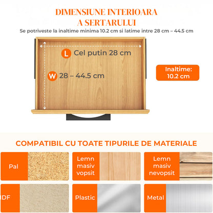 Set 5 Separatoare Extensibile Elindor® din Plastic pentru Sertar, Organizare Bucatarie, Birou, Dormitor, Baie, Organizatoare si Separatoare Sertare, Organizator Spatii Depozitare, Ajustabil si Extensibil de la 28 cm la 48 cm, Transparent