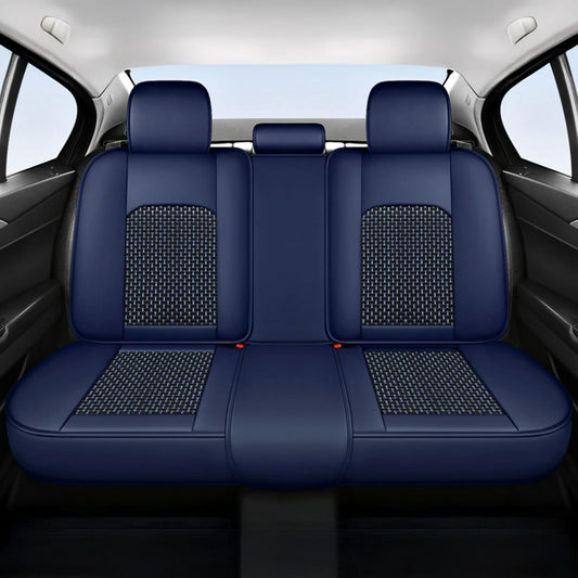 Set 5 Huse Scaune Auto Elindor®, Impermeabile, Universale, Protectie Fata/Spate, Piele Ecologica si Matase Sintetica, Compatibile cu Logan, Golf, Qashqai, Tucson, Montaj Rapid, Accesorii Masina Interior, Albastru