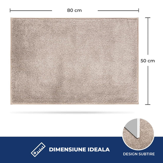 Covoras Antiderapant  Elindor® pentru Intrare Casa, Lavabil la Masina, Super Absorbant, Moale, Durabil, Talpa Cauciucata Anti-Alunecare, Usor de Curatat, Pentru Interior si Exterior, 50x80 cm, Bej