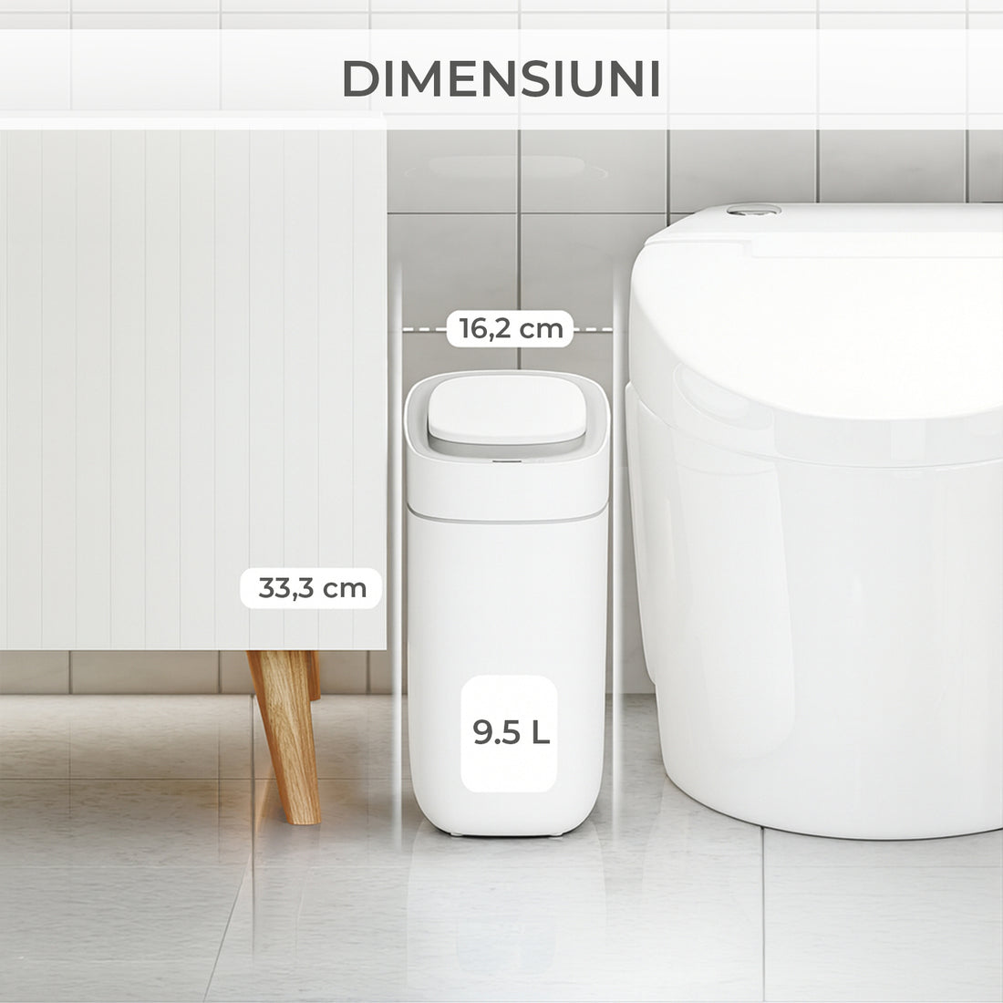 Cos de Gunoi cu Senzor Elindor® cu Capacitate 9.5l, Capac Inteligent Anti-Miros, Deschidere Silentioasa, Design Elegant, Subtire, Ideal pentru Baie, Bucatarie, Birou, Dormitor, Perfect pentru Colectare Deseuri, Rezistent la Apa IPX5 Alb