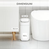 Cos de Gunoi cu Senzor Elindor® cu Capacitate 9.5l, Capac Inteligent Anti-Miros, Deschidere Silentioasa, Design Elegant, Subtire, Ideal pentru Baie, Bucatarie, Birou, Dormitor, Perfect pentru Colectare Deseuri, Rezistent la Apa IPX5 Alb