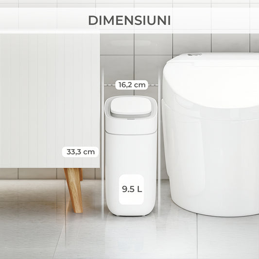 Cos de Gunoi cu Senzor Elindor® cu Capacitate 9.5l, Capac Inteligent Anti-Miros, Deschidere Silentioasa, Design Elegant, Subtire, Ideal pentru Baie, Bucatarie, Birou, Dormitor, Perfect pentru Colectare Deseuri, Rezistent la Apa IPX5 Alb