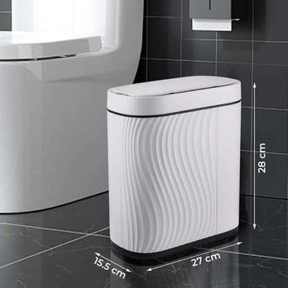 Cos de Gunoi cu Senzor Elindor® cu Capacitate 7.5l, Capac Inteligent Anti-Miros, Deschidere Silentioasa, Design Elegant, Subtire, Ideal pentru Baie, Bucatarie, Birou, Dormitor, Perfect pentru Colectare Deseuri, Rezistent la Apa IPX5 Alb / Negru