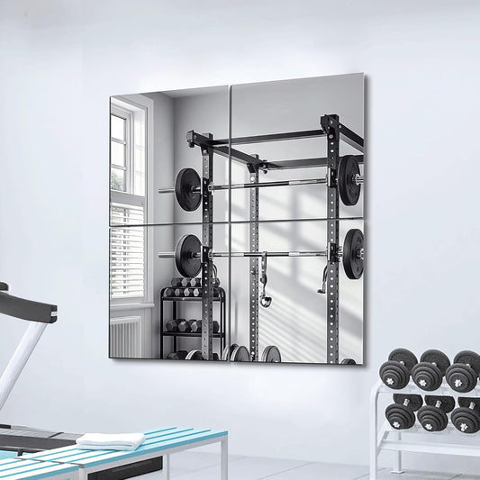 Set 4 Oglinzi Acrilice Elindor® Decorative, Patrate, Montaj pe Perete, cu Adeziv, Ideala pentru Hol, Living, Dormitor, Sala de Sport, fara Rama, 20 x 20 cm, din Sticla HD