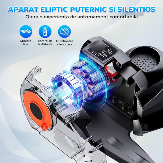 Mini Stepper Portabil Elindor® Aparat Eliptic, Mecanic, Viteza Reglabila, Ecran LCD, Masurare Viteza, Distanta, Timp, Calorii, Telecomanda Inclusa pentru Control fara Aplecare, Silentios 15 dB, pentru Persoanele Varstnice si Sedentare, 47 x 37 26 cm, Negr