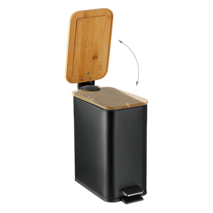 Cos de Gunoi Bucatarie Elindor® cu Pedala, cu Capac din Bambus, Capacitate 5L, Galeata Detasabila, Maner Transport, Multifunctional, Ideal in Bucatarie, Baie, Birou, Camara, Living, Dormitor, Potrivit pentru Colectare Selectiva, Negru