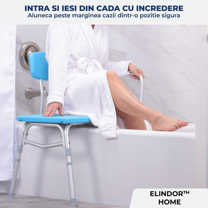 Scaun pentru Cada și Duș Elindor® cu Spătar și Mâner Detasabil, Albastru