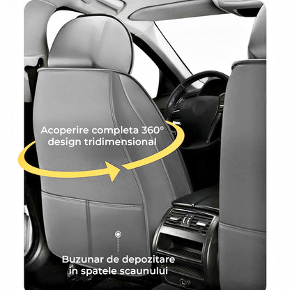 Set 2 Huse Scaune Auto Elindor®, Piele Ecologica/Textil, Protectie Scaun Sofer, Montaj Rapid, Husa Impermeabila, Acoperire Spatar si Sezut, Accesorii Masina Interior, Universale Compatibile cu VW, Dacia, Renault, BMW, Ford, Skoda, Hyundai, Gri