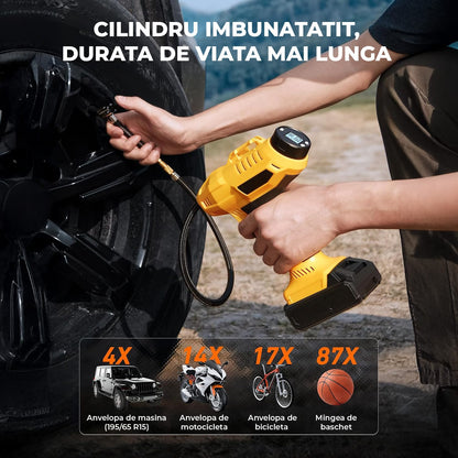 Compresor Auto Portabil Elindor® 160 PSI, Alimentare Dubla AC/DC, Galben