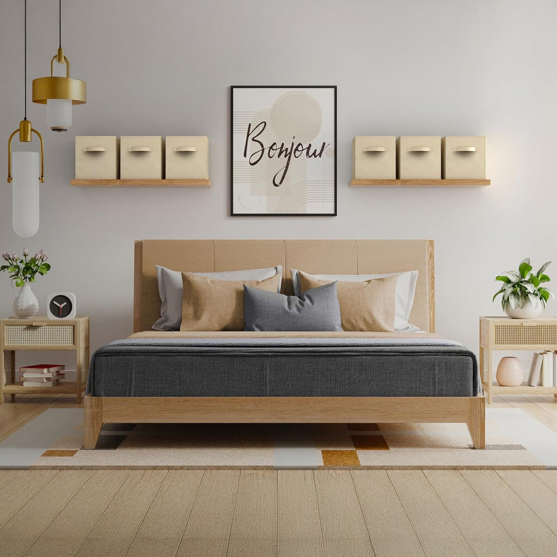 Set 6 Cutii Depozitare Elindor® Pliabile, Tip Sertar, Organizator pentru Dormitor Studentesc, Organizatoare pentru Dulap, Cutie Organizare, Cos Multifunctional, Separator Haine, Paturi, Jucarii, Pentru Dormitor, Living, 26.5 x 26.5 x 28 cm, Bej