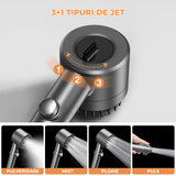 Para Dus cu Filtru 15 Straturi Elindor® Elimina Clor, Metale Grele, Impuritati, 4 Tipuri Jet, Perie Masaj Silicon, Furtun 1,5 m, Instalare Rapida, Pachet Complet cu Garnituri si Banda Etansare, Gri