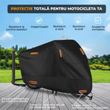 Husa Motocicleta Neagra Pliabila Elindor® Marime XL pentru Exterior, Rezistenta la Ploaie, Vant, Zapada si Praf, Prindere Sigura, Material Durabil Oxford, Potrivit pentru Scuter si Motor, Usor de Intretinut, Protectie Totala, Accesorii Moto