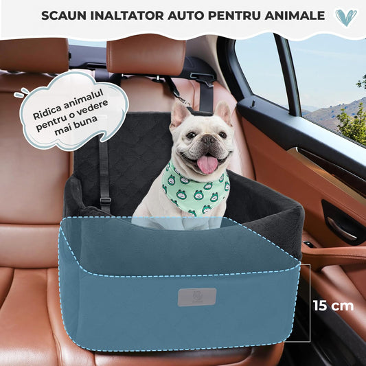 Scaun Auto Elindor® pentru Transport Animale, Caini si Pisici, Talie Mica si Medie, Protectie Scaun Sezut / Spatar, Ofera Protectie Pentru Bancheta Spate Masina Taxi/Ride Sharing, Impermeabila, Antialunecare, 52.6 x 52.6 x 48 cm, Negru