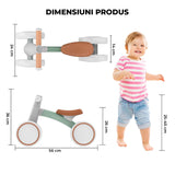 Bicicleta Fara Pedale Elindor® pentru Copii, cu 4 Roti, Usoara, Silentioasa, Robusta, Sa Ergonomica, Dezvolta Echilibrul si Coordonarea, pentru Copii de 12-24 Luni, 36 × 56 × 25 cm, Verde