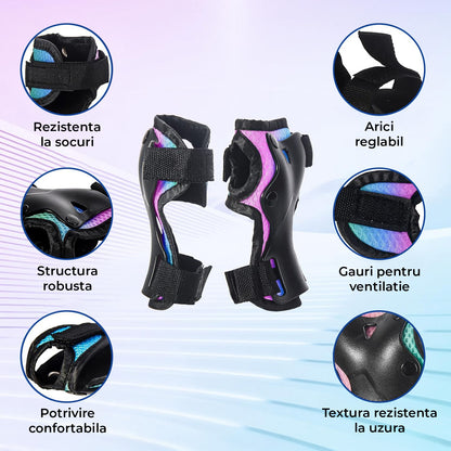 Set de Protectie Elindor® Genunchiere, Cotiere, Aparatori Incheietura, Marimea S, pentru Copii, Potrivit pentru Sport, Ciclism, Role, Trotineta, SkateBoard, Aparatorare Bicicleta, Mansete cu Arici, Echipament Sport Reglabil, Multicolor