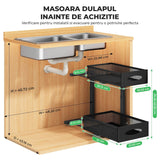 Organizator cu Sertare Glisante Elindor® pe 2 Nivele pentru Dulap, sub Chiuveta, Raft cu Sertar pentru Camara, Organizare Bucatarie, Baie si Birou, Sistem Glisant si Antialunecare, Accesorii Depozitare, Multifunctional, Organizatoare pentru Casa, Negru