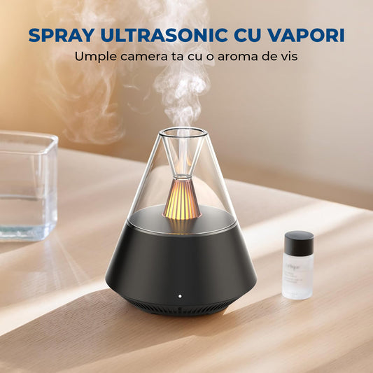 Difuzor de Ulei Esential Elindor® Aromaterapie, Umidificator de Aer, Aparat cu Rezervor 150ml, Capac Fumuriu, Oprire Automata, Ultrasonic, Lumina Ambientala Tip Lumanare, 2 Moduri Functionare, 25 dB, Aria de Acoperire 20 m², Negru