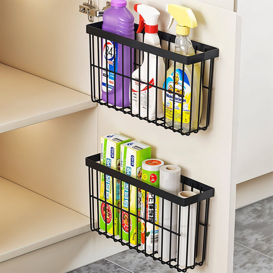 Set 2 Rafturi Elindor® Negre, Raft Suspendat cu Adeziv Slim, pentru Depozitare pentru Bucatarie, Camara sau Birou, Etajera Practica cu Design Aerisit, Usor de Asamblat, Perfecta pentru Organizare Produse de Curatenie, Polita Produse Diverse, Negru