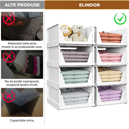 Set 5 Cutii Depozitare Elindor® Pliabile, Organizator pentru Dormitor Studentesc, Organizatoare pentru Dulap, Cutie Organizare, Cos Multifunctional, Separator Haine, Paturi, Jucarii, Potrivit pentru Bucatarie, Baie, Birou, 42.5x33.5x18.5 cm, Alb