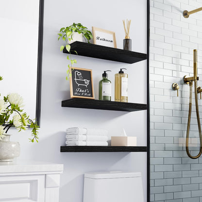 Set 3 Rafturi Elindor® Negre, Raft Suspendat de Depozitare, Mobila Bucatarie, Dormitor, Baie sau Birou, Etajera Practica cu Design Aerisit, Usor de Asamblat, Perfecta pentru Organizare Carti, Vesela, Condimente, Polita Produse Diverse, 40 x 17 x 1.5 cm