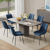 Set 2 Scaune Elindor® Ergonomice, Design Contemporan, Scaun cu Spatar si fara Manere, din Catifea cu Picioare Metalice Negre, Potrivite pentru Living, Bucatarie, Birou, Dormitor, Latime Sezut 46 cm, 85.5 x 45 x 42 cm, Albastru Marin