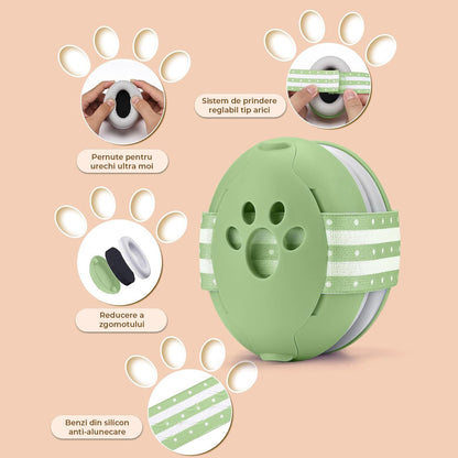 Casti Antifonice Elindor® pentru Bebelusi, Varsta intre 3 si 18 luni, cu Pernute Moi pentru Urechi, Benzi Anti-alunecare din Silicon, Prindere cu Arici, 3 Dimensiuni Reglabile, Reducere a Zgomotului cu 25 dB, Accesorii Bebe, Verde