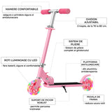 Trotinetă Elindor® Pliabilă cu Ghidon Ajustabil, Roți LED, Roz