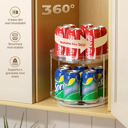 Raft Organizator Rotativ 360° Elindor® Depozitare si Organizare pentru  Bucatarie, Baie, Camara, Birou si Dulap Sub Chiuveta Multifunctional, Organizatoare pentru, Produse Cosmetice, Creme, Condimente, Parfumuri, 20x23.5 cm, Plastic Acrilic Transparent