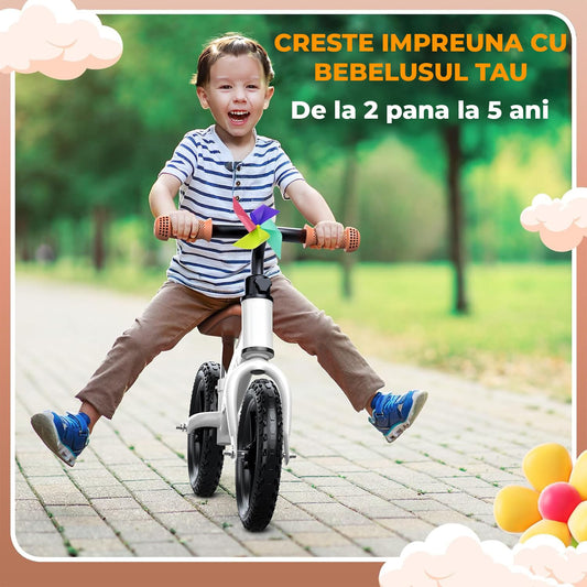 Bicicleta Fara Pedale Elindor®, Scaun Reglabil si Confortabil, Usoara, Alb