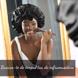 Boneta Satin Dubla Elindor® Pentru Protectia Parului, Banda Reglabila, Negru