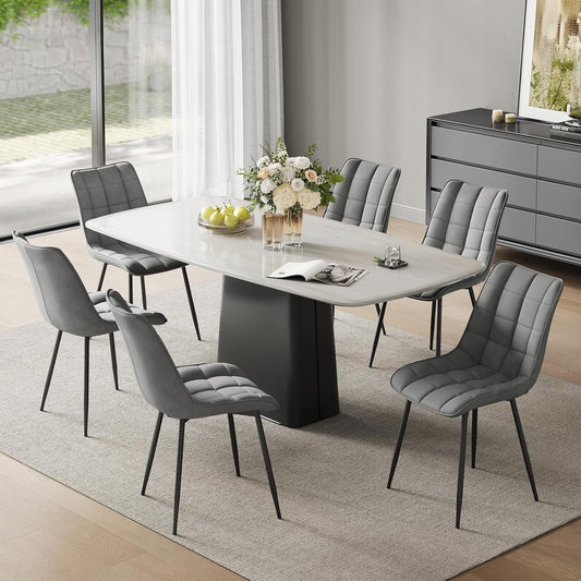 Set 2 Scaune Elindor® Ergonomice, Design Contemporan, Scaun cu Spatar si fara Manere, din Catifea cu Picioare Metalice Negre, Potrivite pentru Living, Bucatarie, Birou, Dormitor, Latime Sezut 46 cm, 85.5 x 45 x 42 cm, Gri Deschis