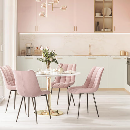 Set 2 Scaune Elindor® Ergonomice, Design Contemporan, Scaun cu Spatar si fara Manere, din Catifea cu Picioare Metalice Negre, Potrivite pentru Living, Bucatarie, Birou, Dormitor, Latime Sezut 46 cm, 85.5 x 45 x 42 cm, Roz