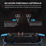 Cooler Laptop Gaming RGB Elindor® Suport cu Unghi Reglabil pe 5 Nivele, Viteza Ajustabila, Dimensiuni Compatabile 15.6-17 Inch, 5 Ventilatoare Puternice si Silentioase 20dB, 2 Porturi USB, pentru Birou, Calatorii, 45.5 x 32 x 3.2 cm, Negru