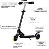 Trotinetă Elindor® Pliabilă cu Ghidon Ajustabil, Roți LED, Negru
