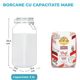 Set 3 Borcane Sticla 2.3L Elindor®, Capace Groase , Depozitare Etansa pentru Alimente, Transparent