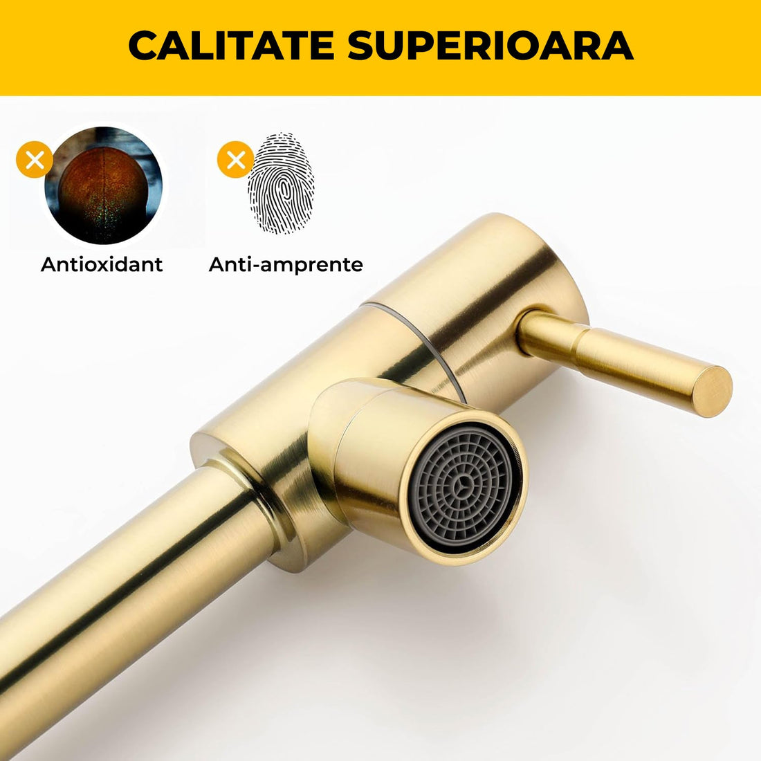 Baterie Bucatarie Elindor®,Pipa Extensibila, Design Modern, Auriu