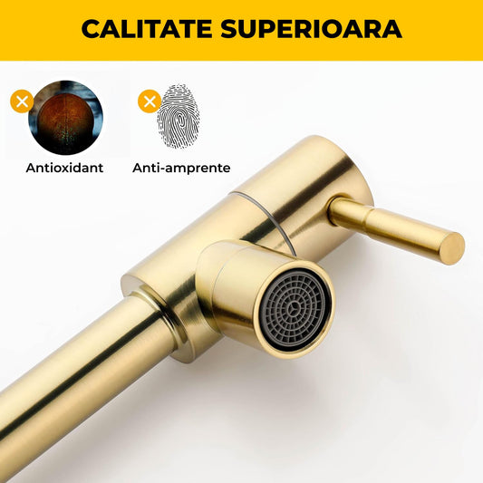 Baterie Bucatarie Elindor®,Pipa Extensibila, Design Modern, Auriu