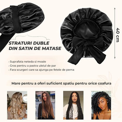 Bonetă din Satin Elindor® cu Bandă Reglabilă pentru Noapte, Negru