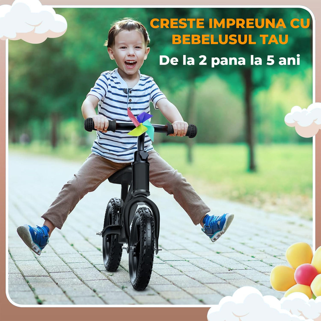 Bicicleta Fara Pedale Elindor®, Scaun Reglabil si Confortabil, Usoara, Negru