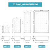 Set 12 Cutii Depozitare Elindor® Organizator pentru Bucatarie si Baie, 4 Marimi, Organizatoare Dulap si Sertare, Cutie pentru Sertar, Frigider, Camara, Baie, Bar, Birou, Cos Multifunctional, Separator Fructe, Legume, Creme, Parfumuri, Plastic Acrilic
