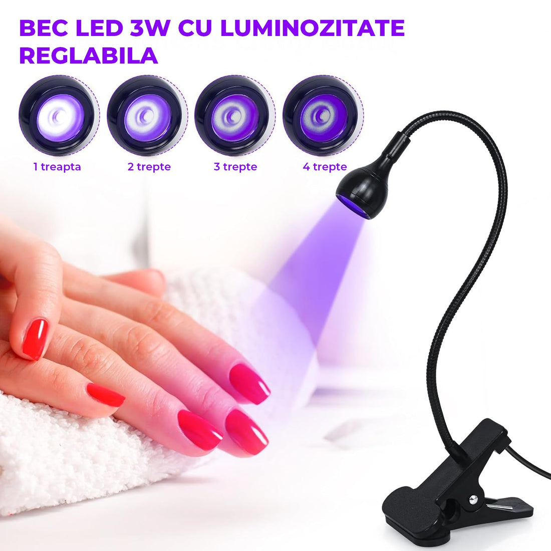 Lampa Profesionala Elindor® pentru Uscare Unghii, cu LED UV Reglabil, Clema, USB, Ajustabila, 37 cm ,Negru
