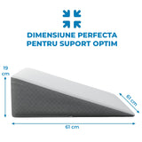 Perna Ortopedica Triunghiulara Elindor® pentru Pat, Perna din Spuma cu Memorie, Suport Spate, Cap, Post-Operator, Anti-Reflux, Antisforait, Antirid, Husa Detasabila cu Fermoar, 61 x 61 x 19 cm, Alb / Gri