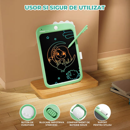 Tableta LCD Desen Elindor® 10 Inch, Jucarie Educativa Pentru Copii, Portabila, Verde