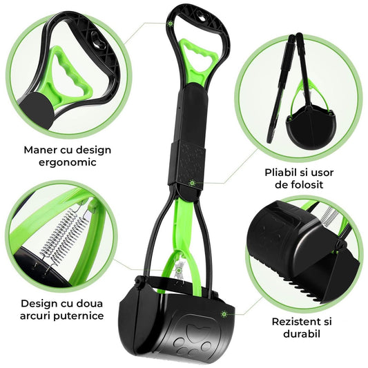 Dispozitiv Portabil Gri de Ridicare Excremente Caine Elindor®, Colector de  Adunat Mizerie Caini/Animale, Ergonomic, Pliabil, Portabil, Design Curatare pentru Toate Suprafetele