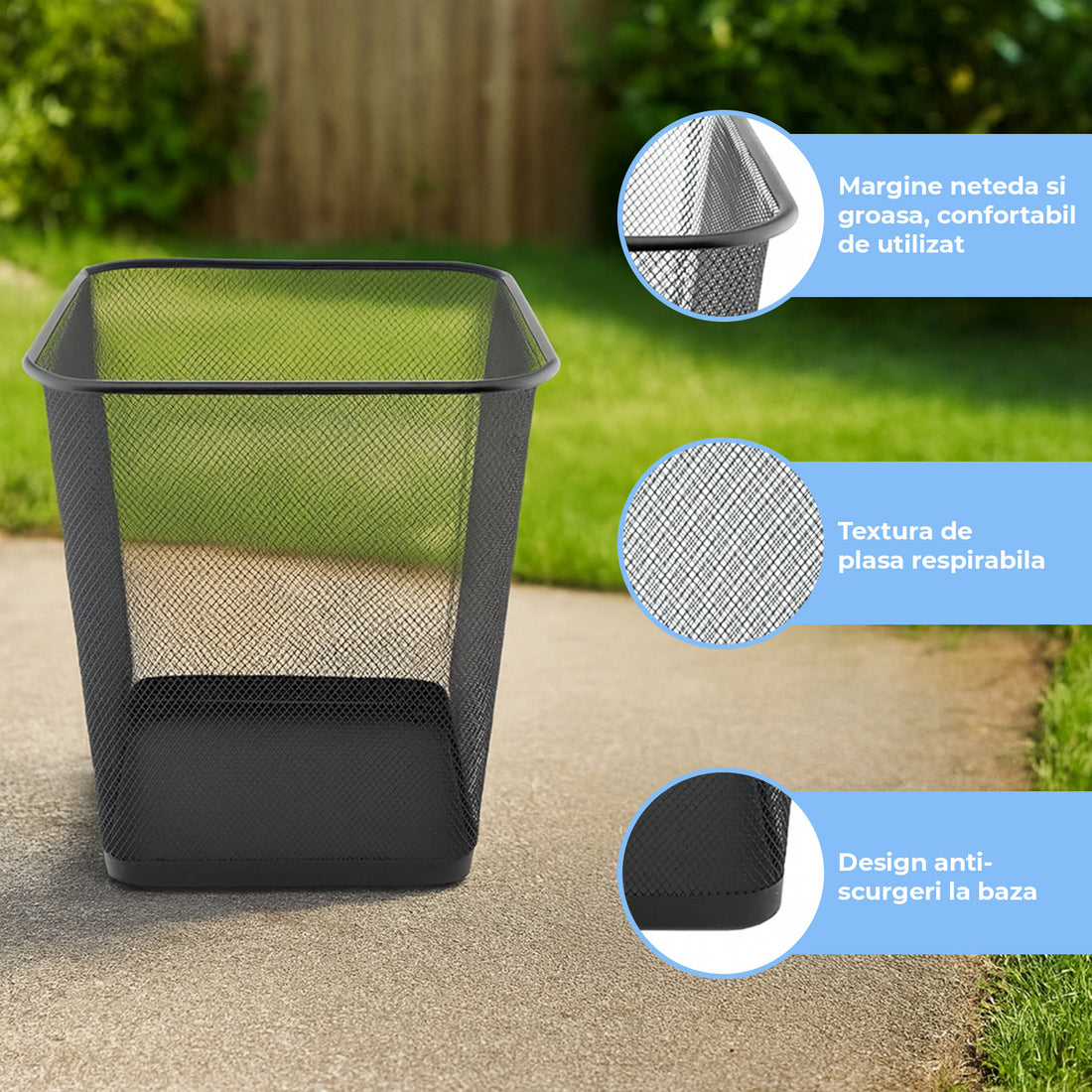 Cos de Gunoi Bucatarie Elindor® Capacitate 18L, din Plasa Metalica, pentru Blat sau Sub Chiuveta, Multifunctional, in Dulap, Bucatarie, Baie, Birou, Camara, Potrivit pentru Colectare Selectiva, 27 x 27 x 50 cm, Negru