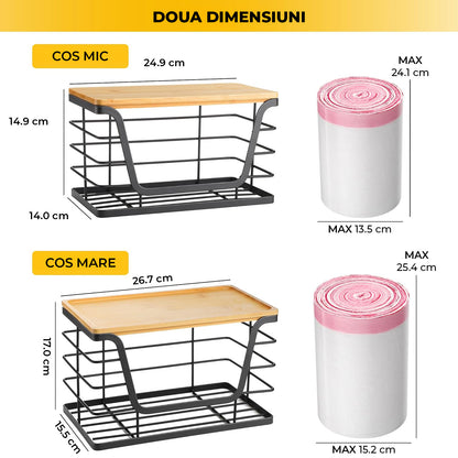 Set 2 Cosuri Depozitare Elindor® cu Capac, Organizator Metalic pentru Bucatarie si Baie, Organizatoare Stivuibile Dulap, Cutii pentru Camara, Baie, Bar, Birou, Cos Multifunctional, Separator Fructe, Legume, Parfumuri, Creme, Bambus