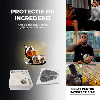 Set Decantor Whisky Glob Elindor®, 2 Pahare, Suport Lemn, 850ml