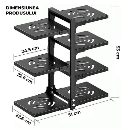 Organizator Vase Elindor®, Suport Oale Chiuveta, Ideal pentru Farfurii, Oale, Tigai, cu 7 Compartimente si 6 Nivele, pentru Bucatarie Multifunctional, pentru Blat sau in Dulap, 51 x 22.6 x 53 cm, Negru