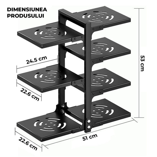 Organizator Vase Elindor®, Suport Oale Chiuveta, Ideal pentru Farfurii, Oale, Tigai, cu 7 Compartimente si 6 Nivele, pentru Bucatarie Multifunctional, pentru Blat sau in Dulap, 51 x 22.6 x 53 cm, Negru